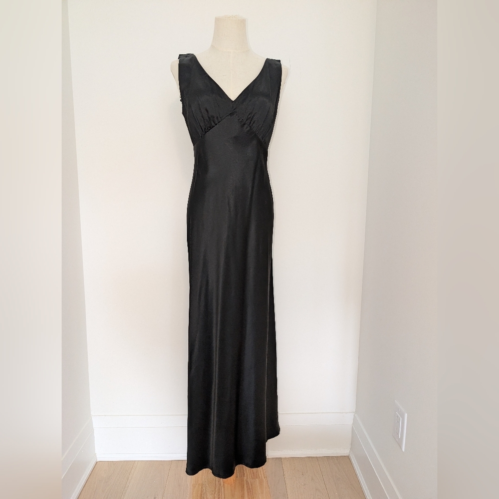 Vintage ALGO Black Satin Maxi Dress - Picture 6 of 11